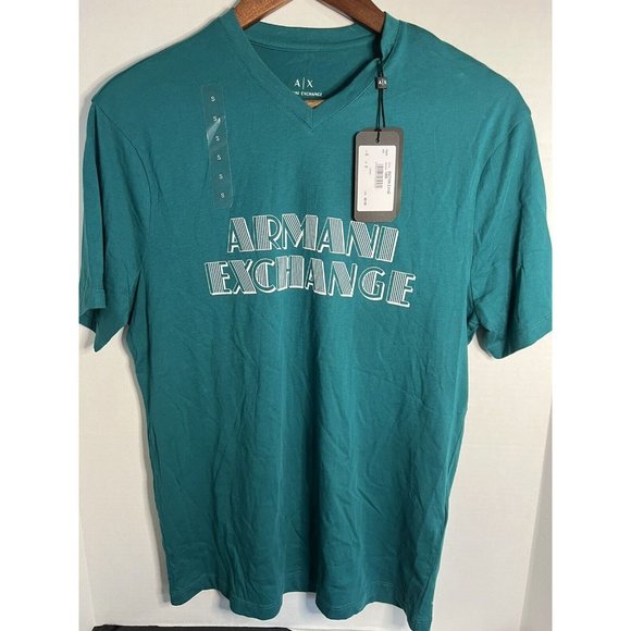 Women's Armani Exchange Graphic Tee. V Neck.‎ Green. Small. NWT - Picture 2 of 3